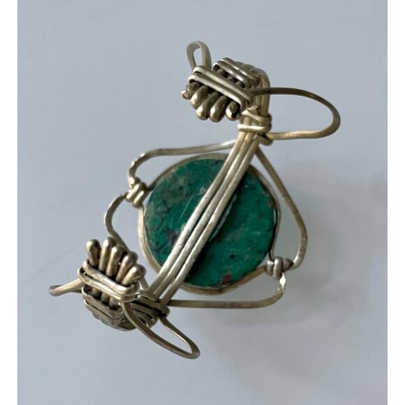 Vintage 1970s  Bracelet, Chrysocolla Cuff Bracelet - Picture 2 of 10